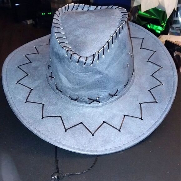 Western Style Faux Suede Cowboy Hat with Stitched Detail - Gray - Picture 2 of 6